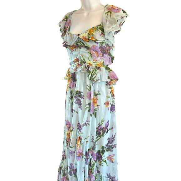 ASOS Design Womens Blue Hi Low Floral Plus Size Dress Side Cut Outs 18 Fairycore - Picture 3 of 6